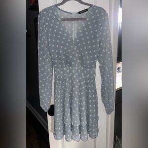 Pastel Blue Polka Dot Long Sleeve Dress